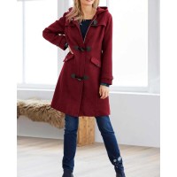 Vlnený Duffle kabát s kapucňou Linea Tesini, tmavo-červený