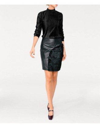 Kožená sukňa s umelou kožušinou , čierna