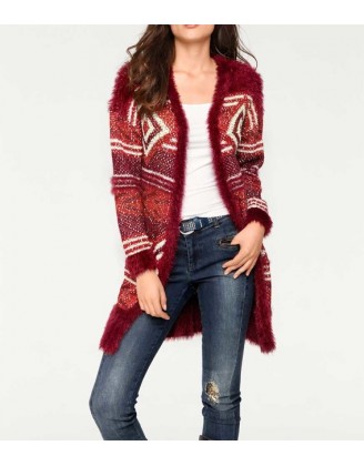 Pletený dlhý sveter, bordovo-červený