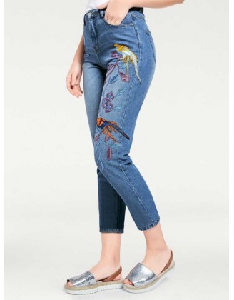 "Slim-Fit" džínsy s výšivkou, modrá