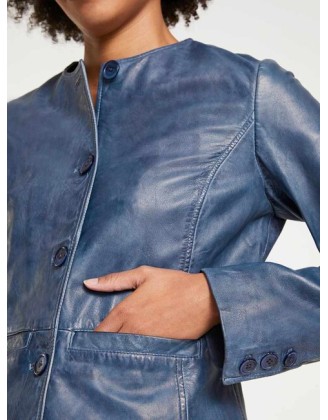 Linea Tesini kožená nappa bunda, modrá