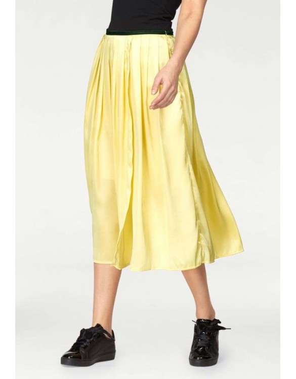 Dámska saténová sukňa, žltá, Aniston